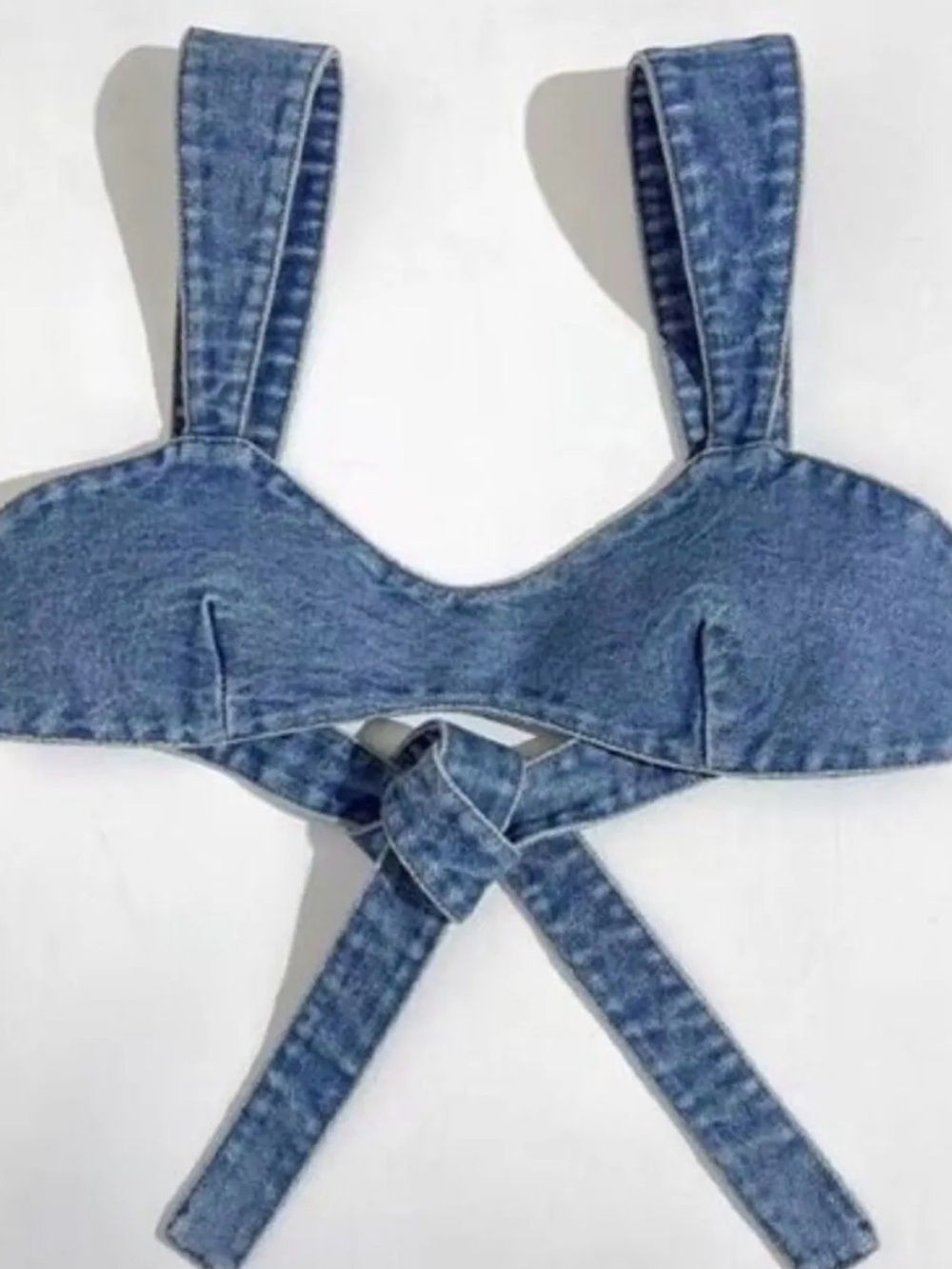 Denim Crop Tie-Front Top - Blue